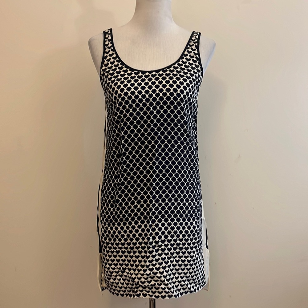 Club Monaco Navy and White Sleeveless Silk Mini Dress Tunic Size 00